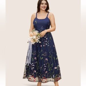 BloomChic Plus Size XL U Neck Floral Embroidered Mesh Cami Dress us14-16